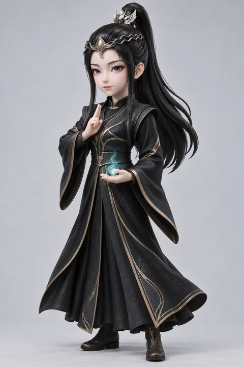 元瑶的黑袍银冠角色造型